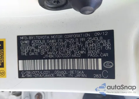 2013 Lexus Es 350 z USA, uszkodzony, nr VIN JTHBK1GG7D2016832